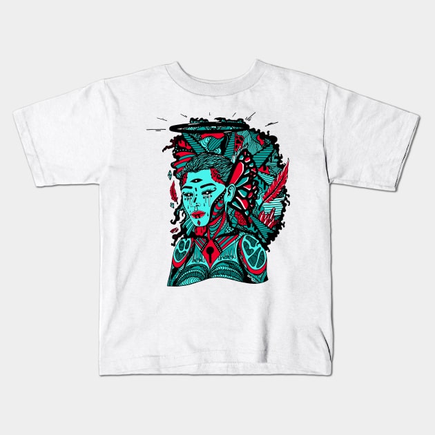 Turqred Jupiter Cries Kids T-Shirt by kenallouis